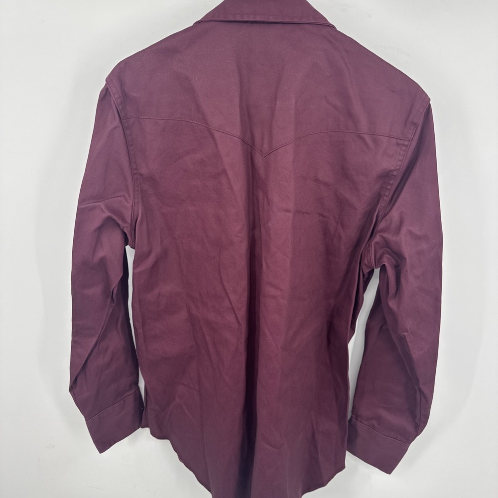 Vintage Wrangler Brushpopper Pearl Snap Western Shirt Maroon Medium Thick Cotton - Picture 8 of 10